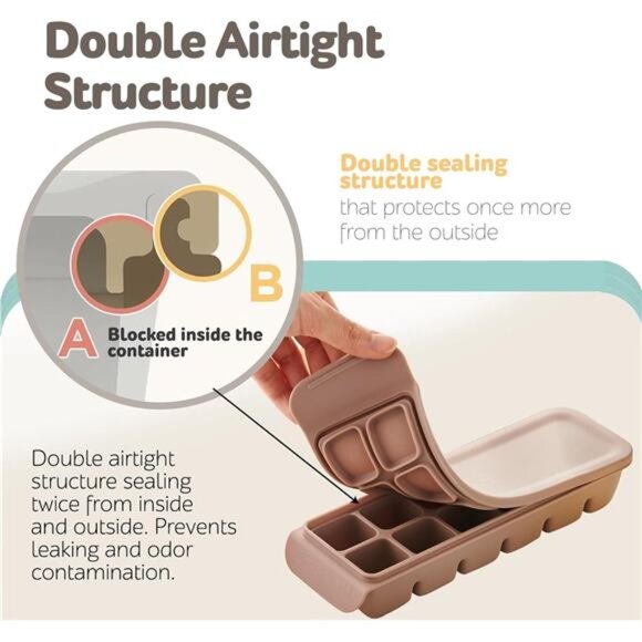 Silicone Ice Cube Tray 12 Section Airtight Baby Food Freezer Breastmilk Storage - Picture 4 of 7